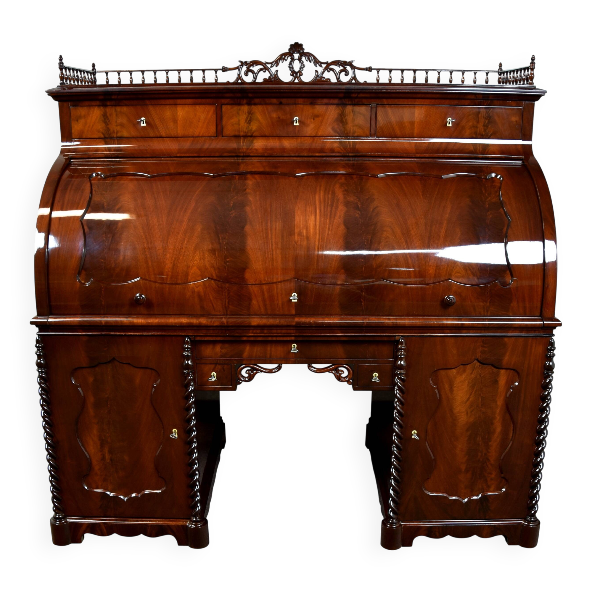 Large cylinder desk Louis-Philippe in mahogany and maple - 1840-1860