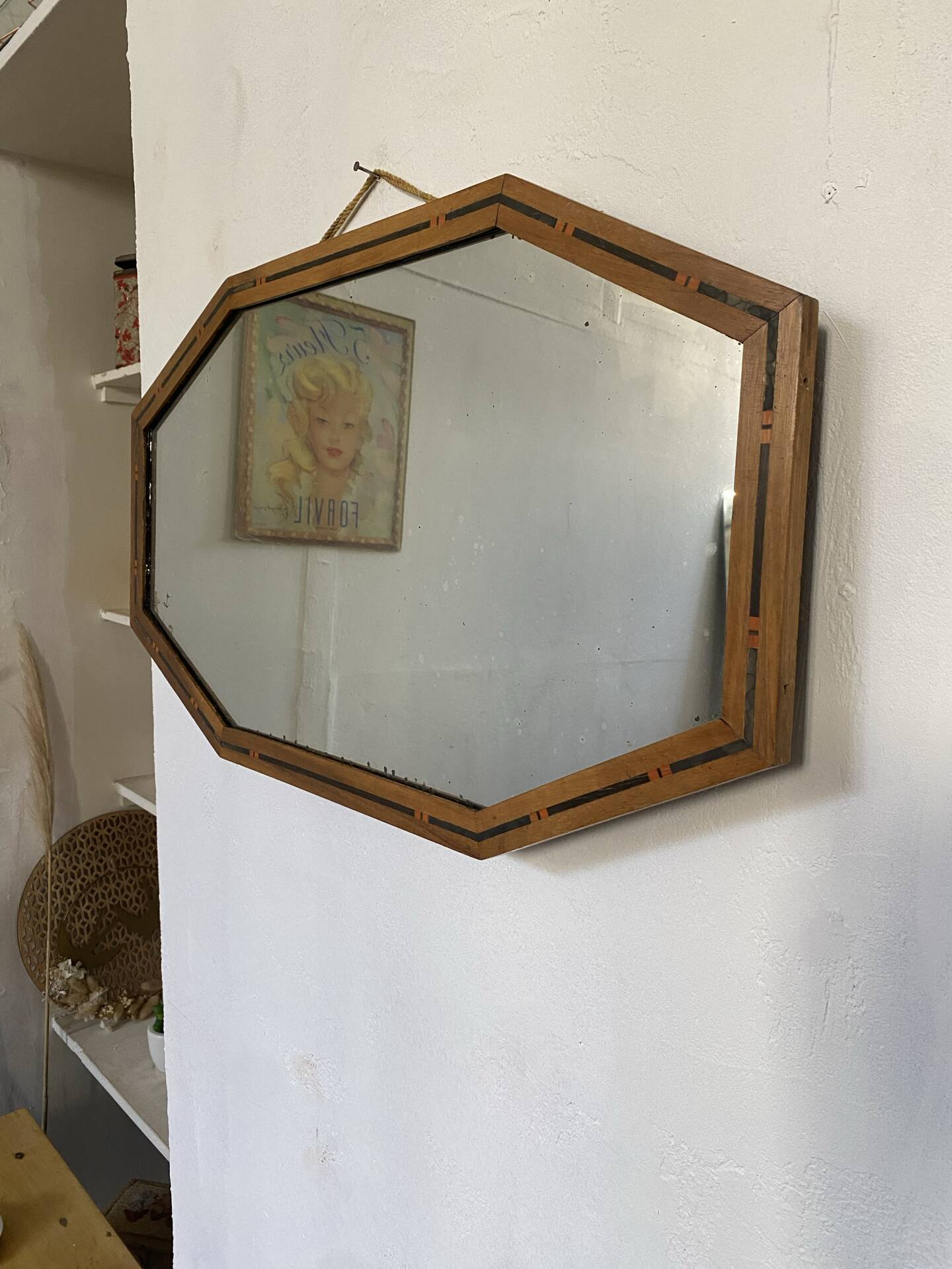 Miroir Art déco vintage bois marqueté