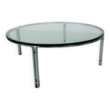 Vintage round glass & steel coffee table by Horst Brüning for Kill International, 1960s