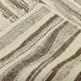 8x11 Brown Beige Minimalist Handmade Wool Kilim Rug, 226x350Cm