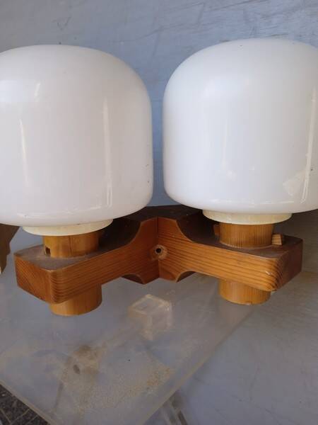 Pair of vintage 1960 wood/glass wall lights