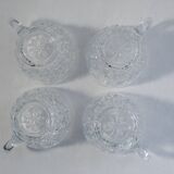 Ensemble 4 tasses café verre clair ciselé vintage