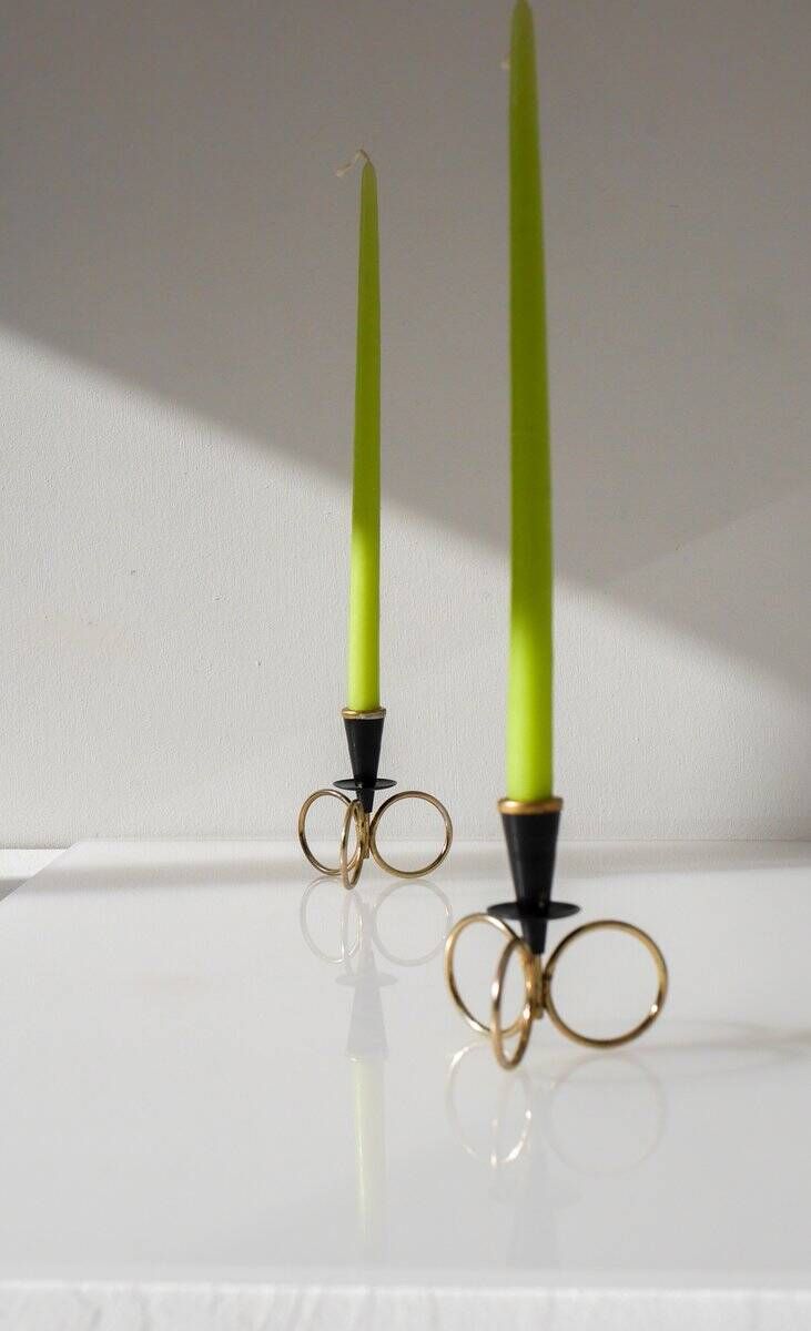 Mid-century modern metal candlestick holders by Gunnar Ander for Ystad Metal, Sweden, set of 2