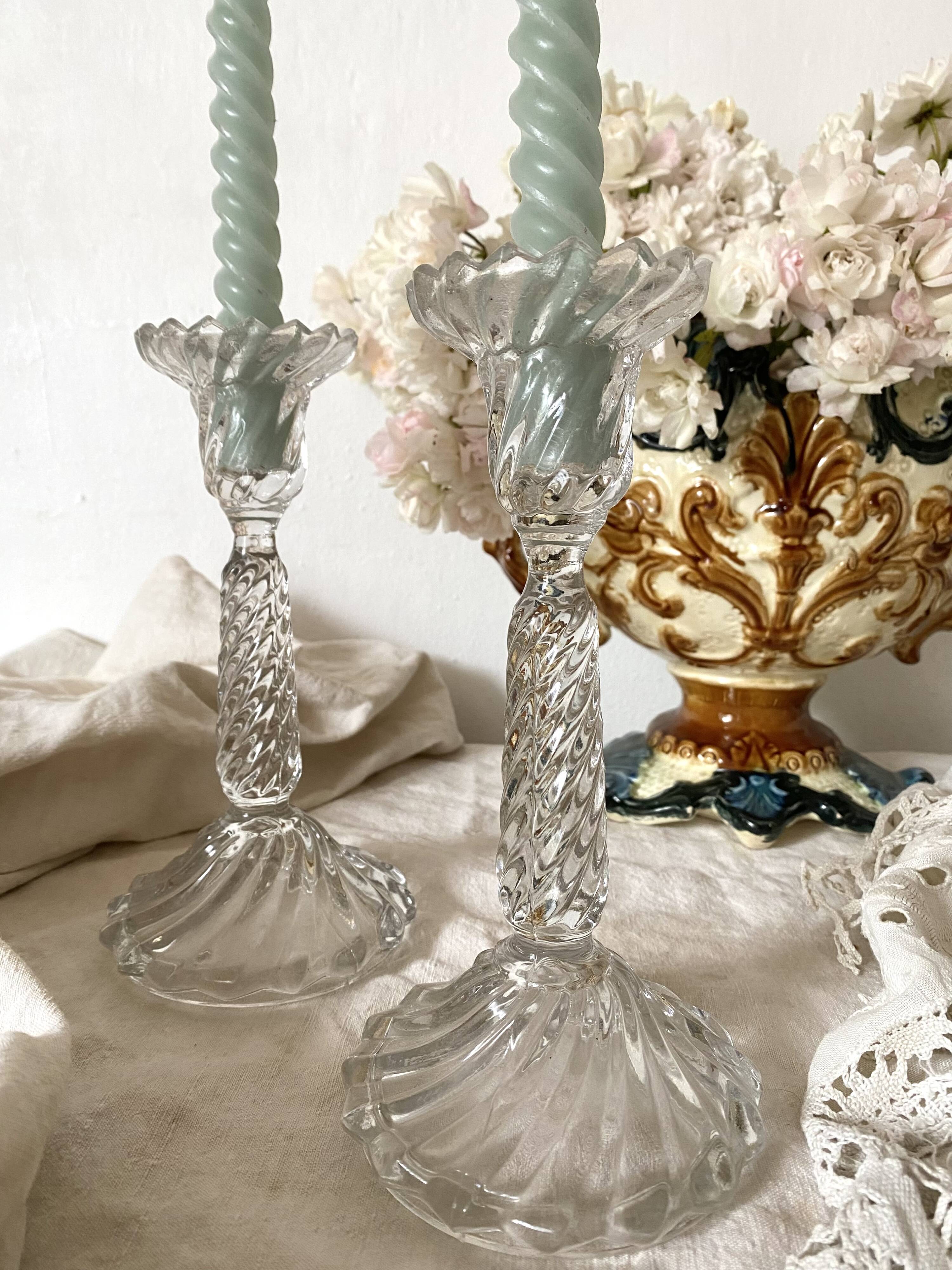 Pair of molded glass candlesticks - 1960s