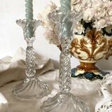 Pair of molded glass candlesticks - 1960s