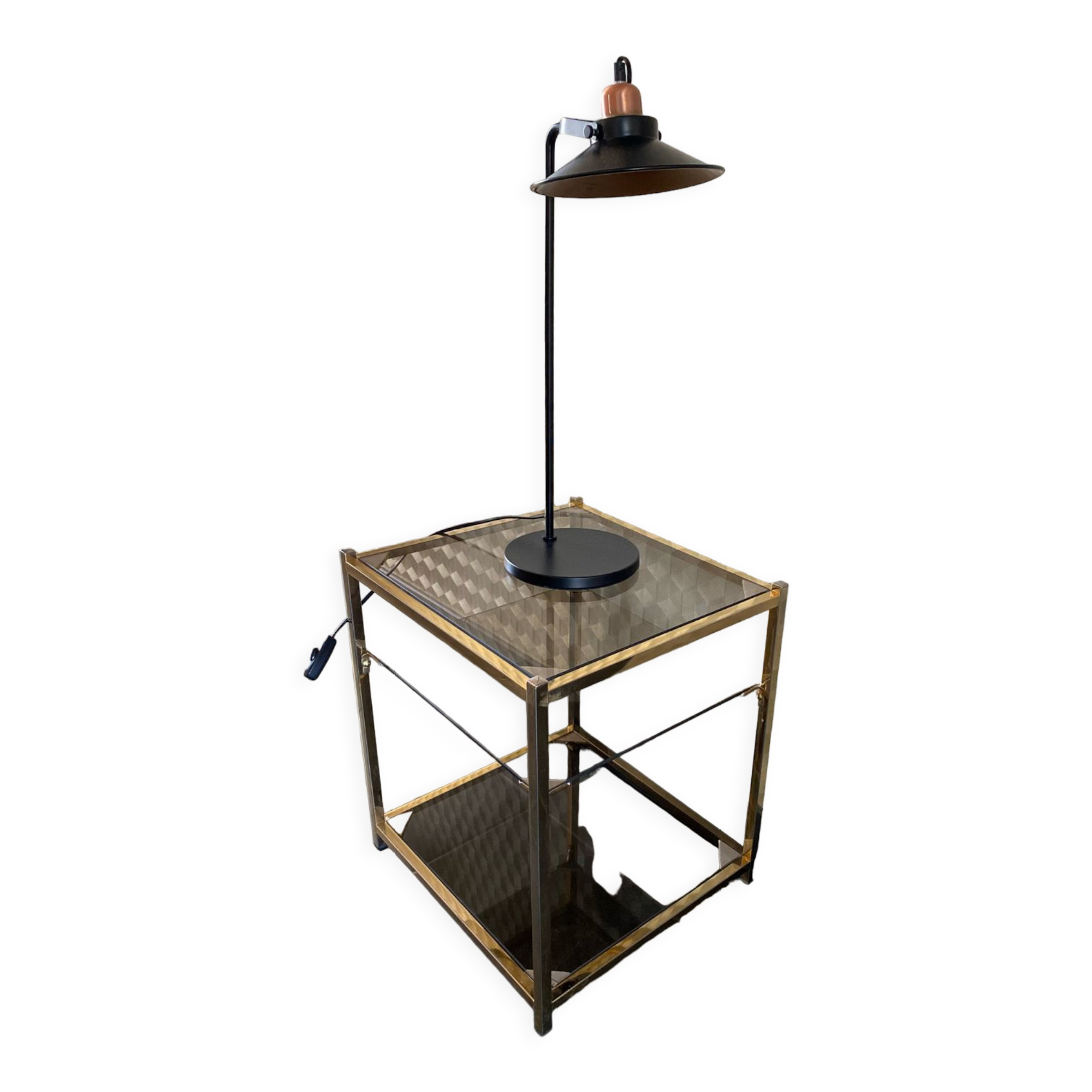 End of sofa 3 trays in smoked glass and brass-frame 70 year