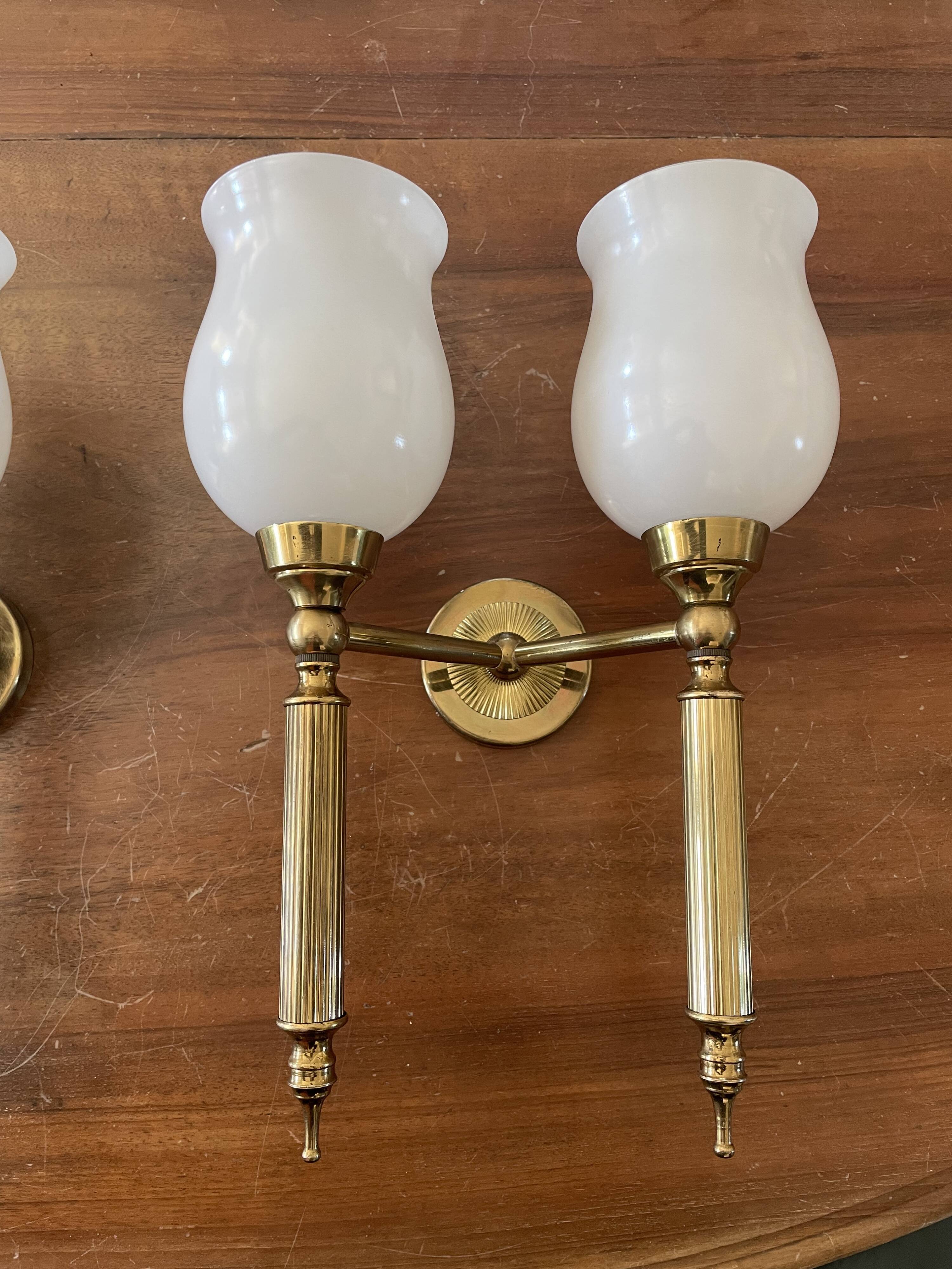 Brass and opaline torchiere appliques