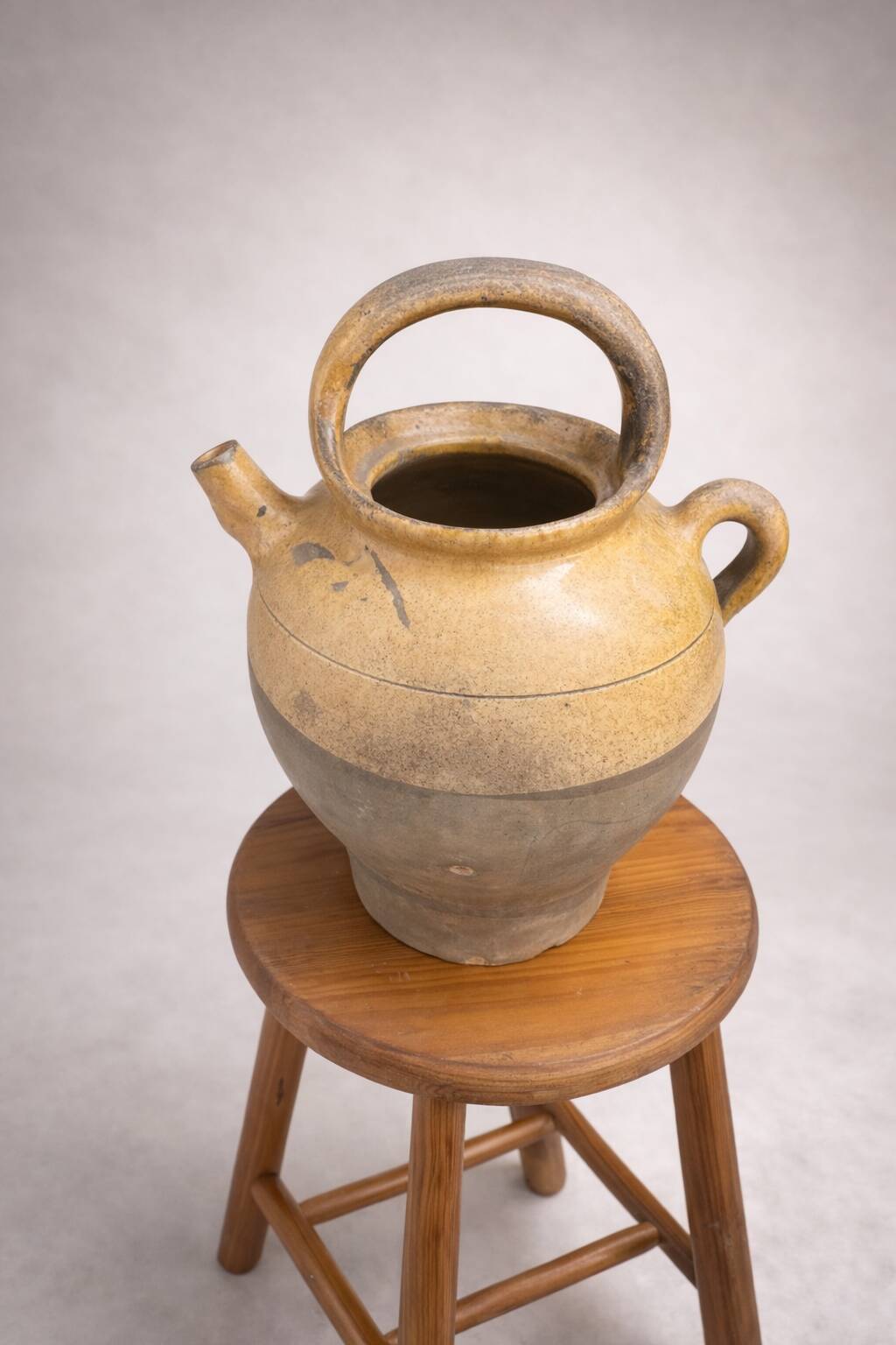 Large ancient glazed terracotta jug – South of France, early 10th century