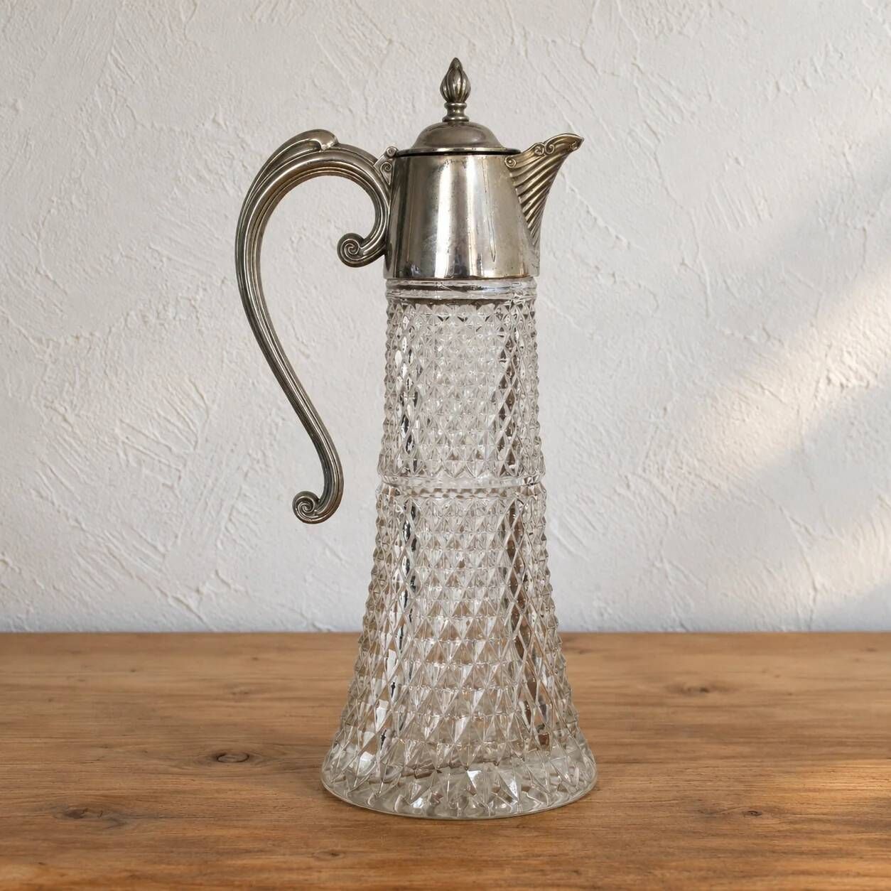 Large antique cut glass and silver-plated jug – English manufacture – 32 cm