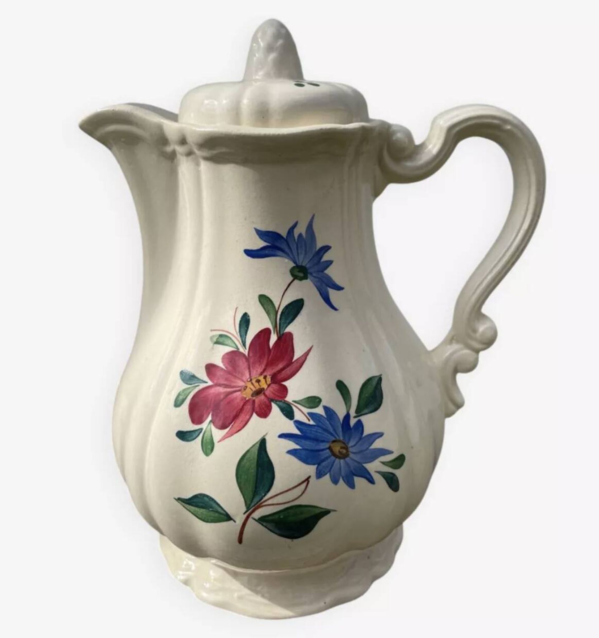 Large ceramic teapot with floral decoration, Digoin Sarreguemines
