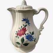 Large ceramic teapot with floral decoration, Digoin Sarreguemines