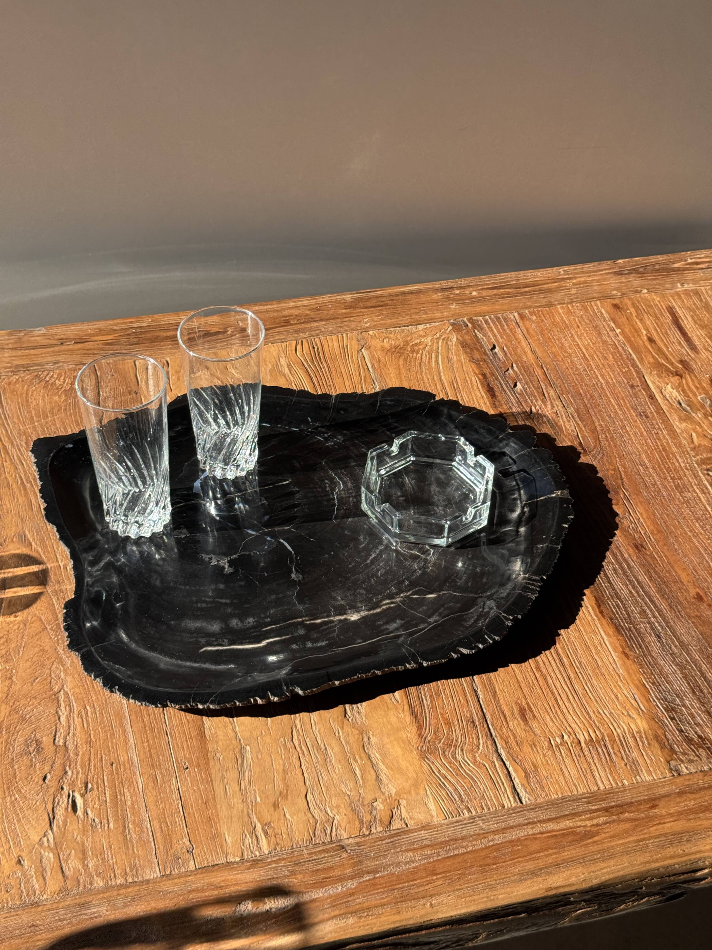 Very large black petrified wood tray or bowl D35