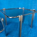 SET OF 3 NESTING TABLES WITH CHROME METAL DOUBLE BASE AND SMOKED GLASS