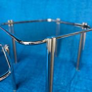 SET OF 3 NESTING TABLES WITH CHROME METAL DOUBLE BASE AND SMOKED GLASS