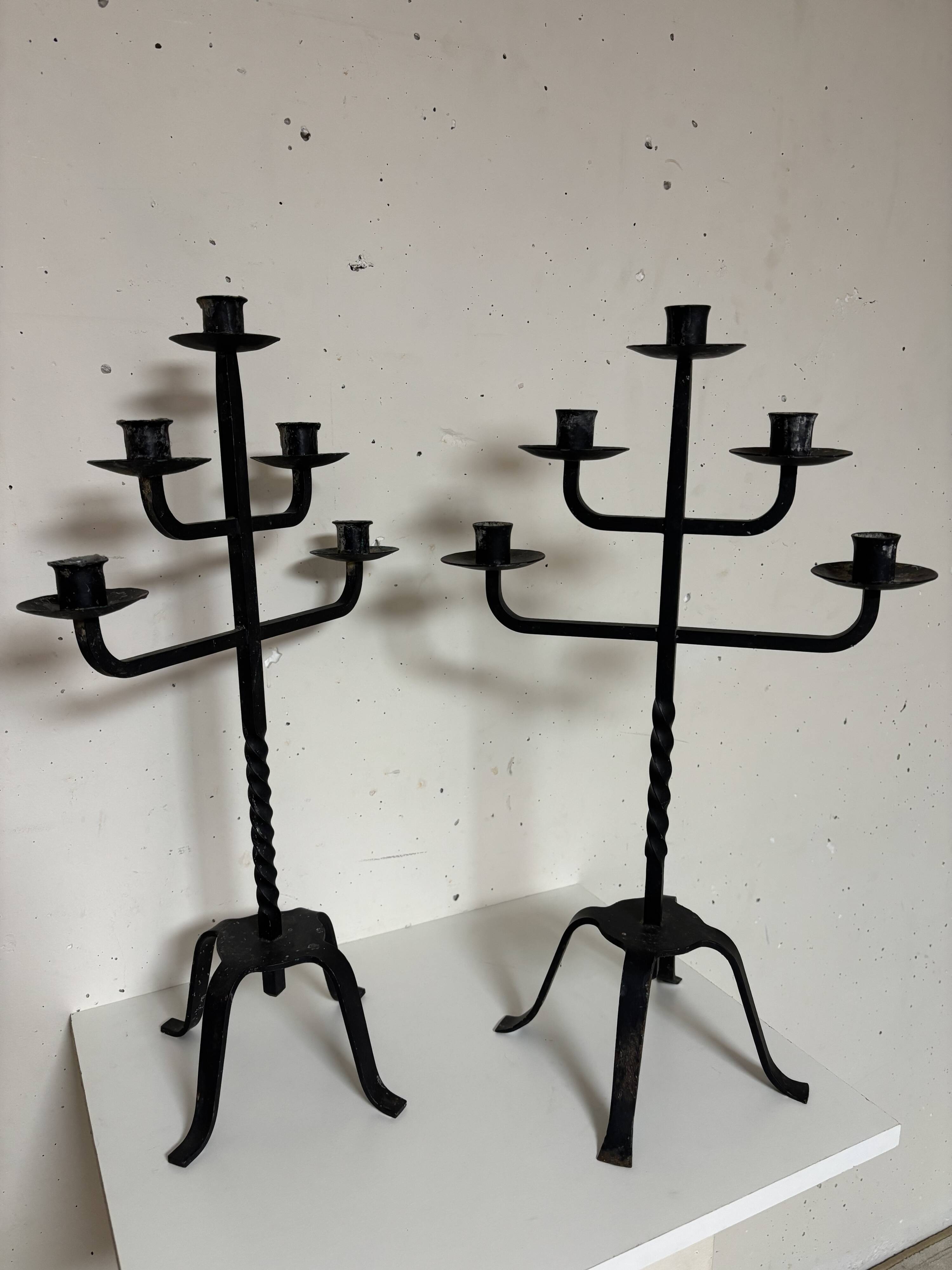 Pair of large iron candlesticks 1950
