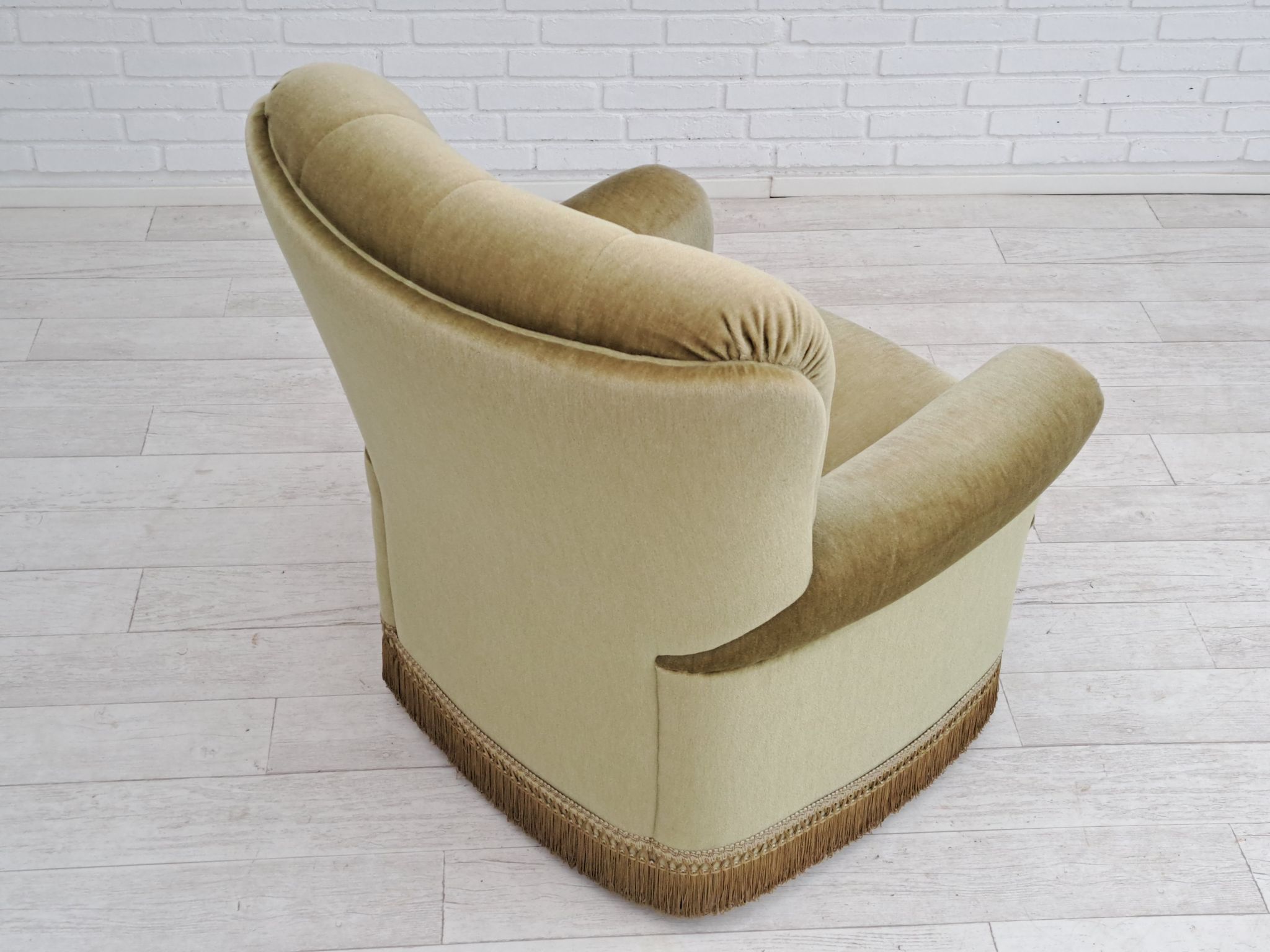 Danish velour armchair, original condition, beech wood, 80s