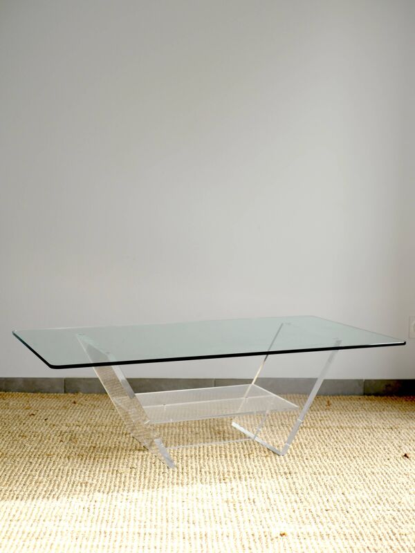 Table basse en verre et plexiglas - David Lange