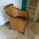 Fauteuil Style Colonial-Rotin tressé-Vintage-coussin simili cuir