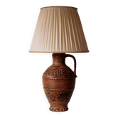 Large ceramic table lamp from West Germany with a pleated shade.