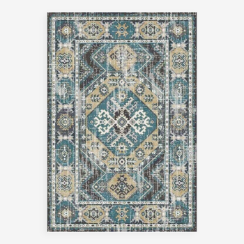 Home carpet with blue pattern