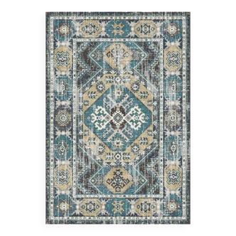 Home carpet with blue pattern