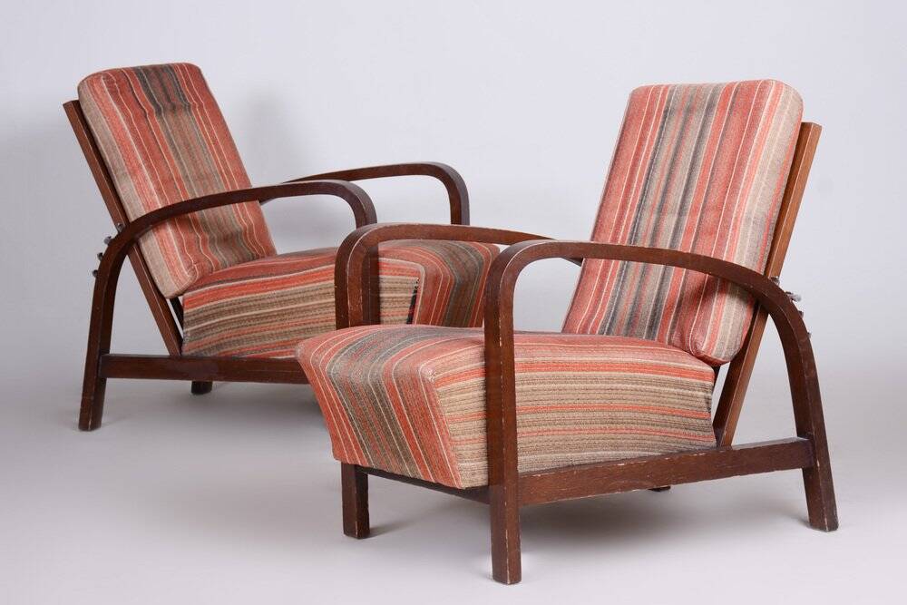 Set of Art Deco Armchairs in Oak, Czech, 1930s