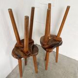 Set of 5 olive tree tripod stools from the 50s