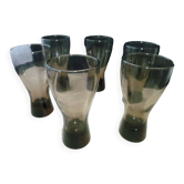 Set of 6 Scandinavian shaped smoked brown table glasses