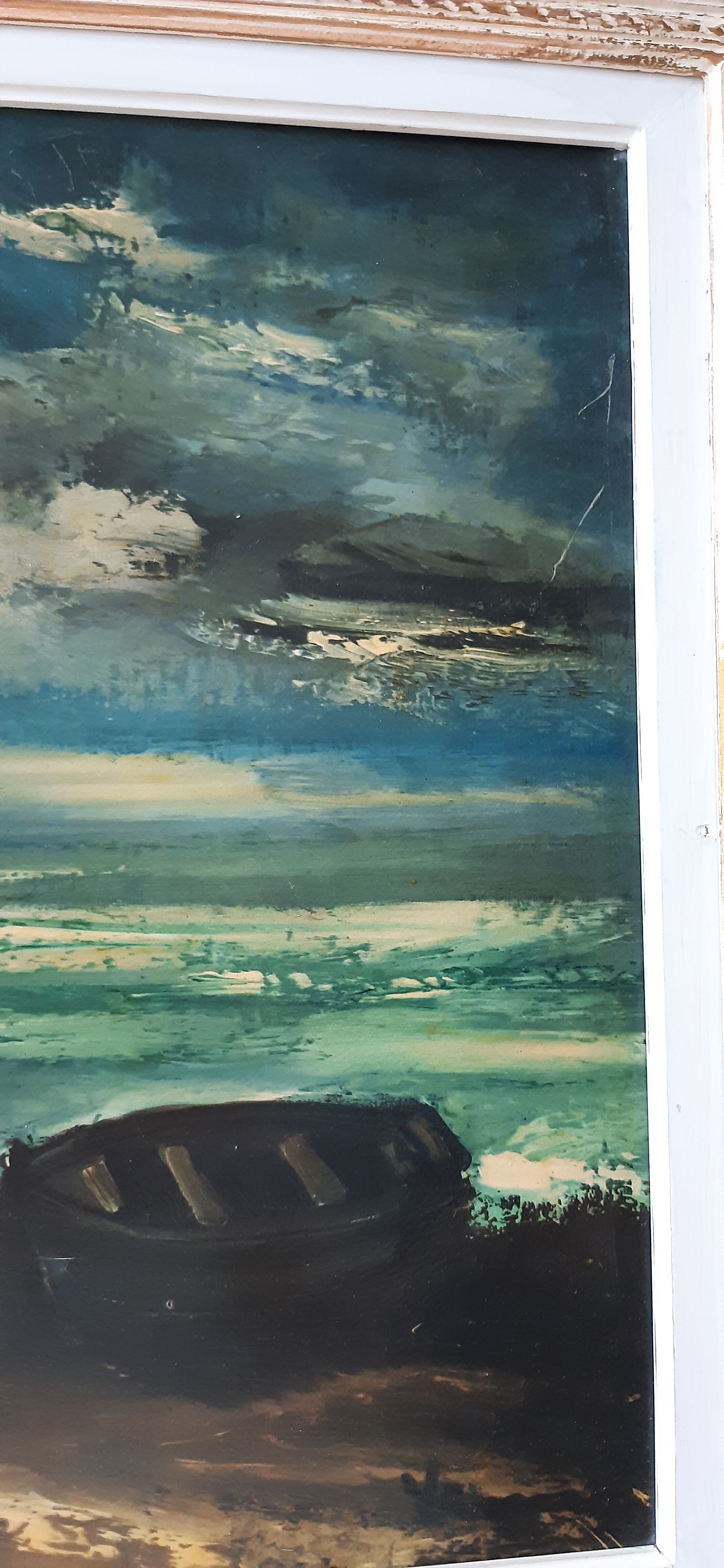 Tableau huile sur toile voilier signé vintage