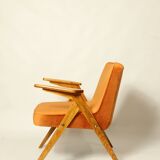 Vintage Lounge Chair Burt Orange by J. Chierowski, 1960, Scandinavian Design Velvet Fabric