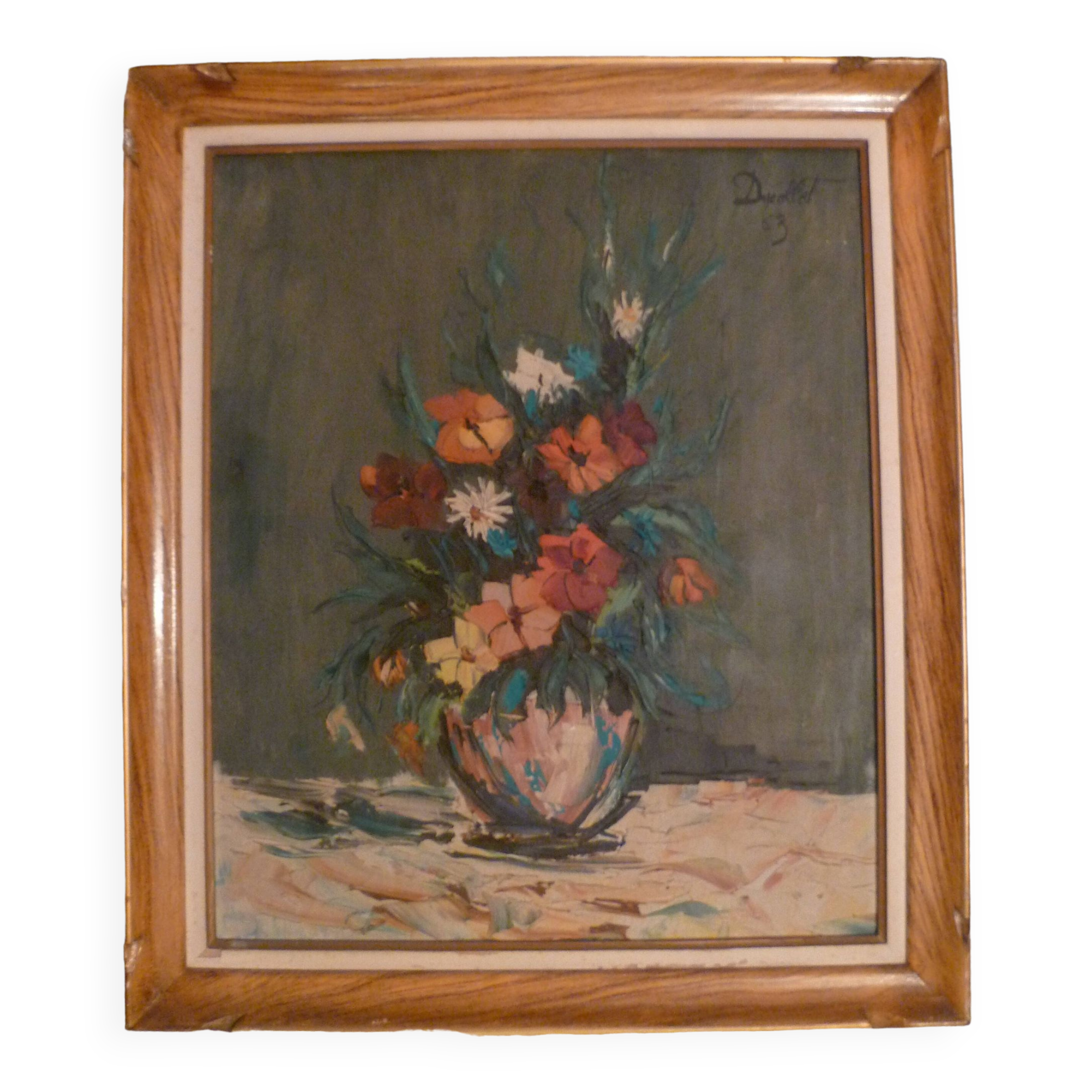 Hst painting in its frame "bouquet of flowers" signed in hst on the right ducollet 63