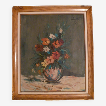Hst painting in its frame "bouquet of flowers" signed in hst on the right ducollet 63