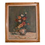 Hst painting in its frame "bouquet of flowers" signed in hst on the right ducollet 63