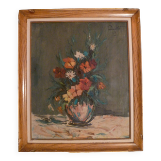 Hst painting in its frame "bouquet of flowers" signed in hst on the right ducollet 63