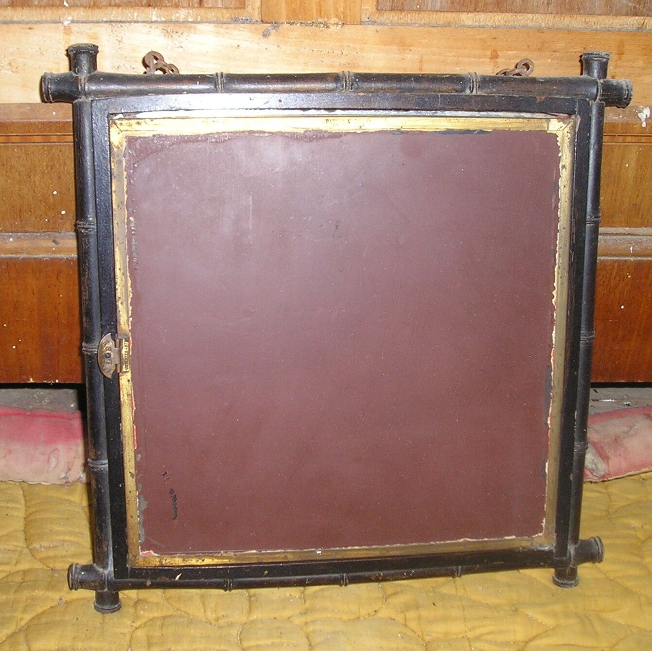 Napoleon III triptych wall mirror in blackened wood imitation bamboo 26x23cm