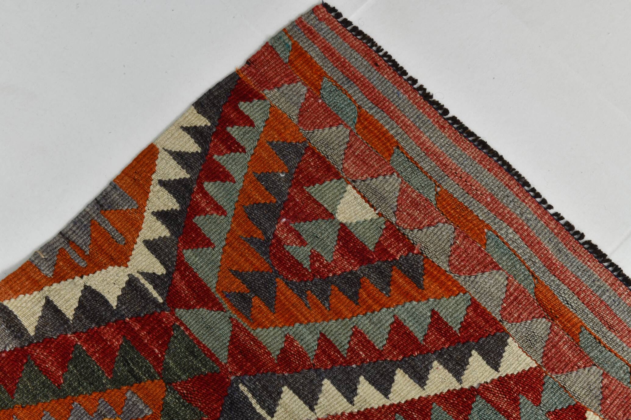 Wine Red & Green Geometric Kilim Rug, 155x268Cm