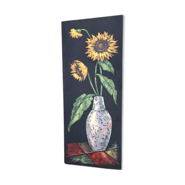 Painting of sunflowers in a vase comes from the 60's / 70's