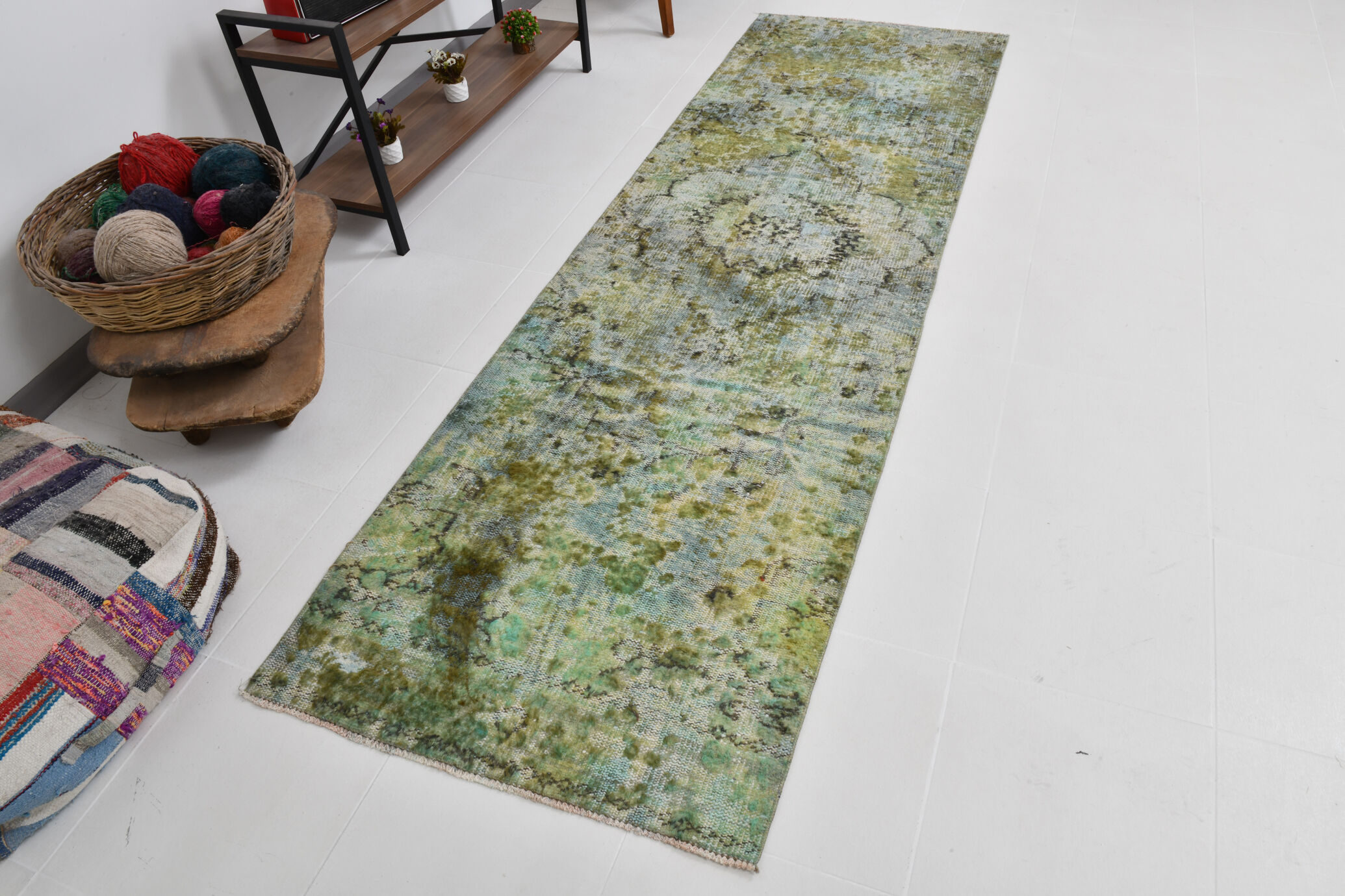 3x10 green tones turkish runner rug, 91x299cm
