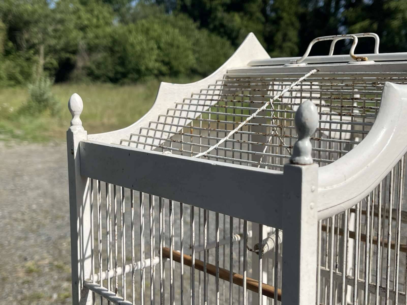 1950s wooden and metal birdcage with period accessories