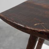 French wabi sabi low tripod stool in solid wood, 1850s