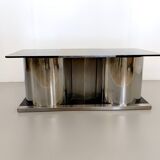 Table Basse / Dry Bar Rectangulaire en Verre Fumé dans le goût de François Monnet