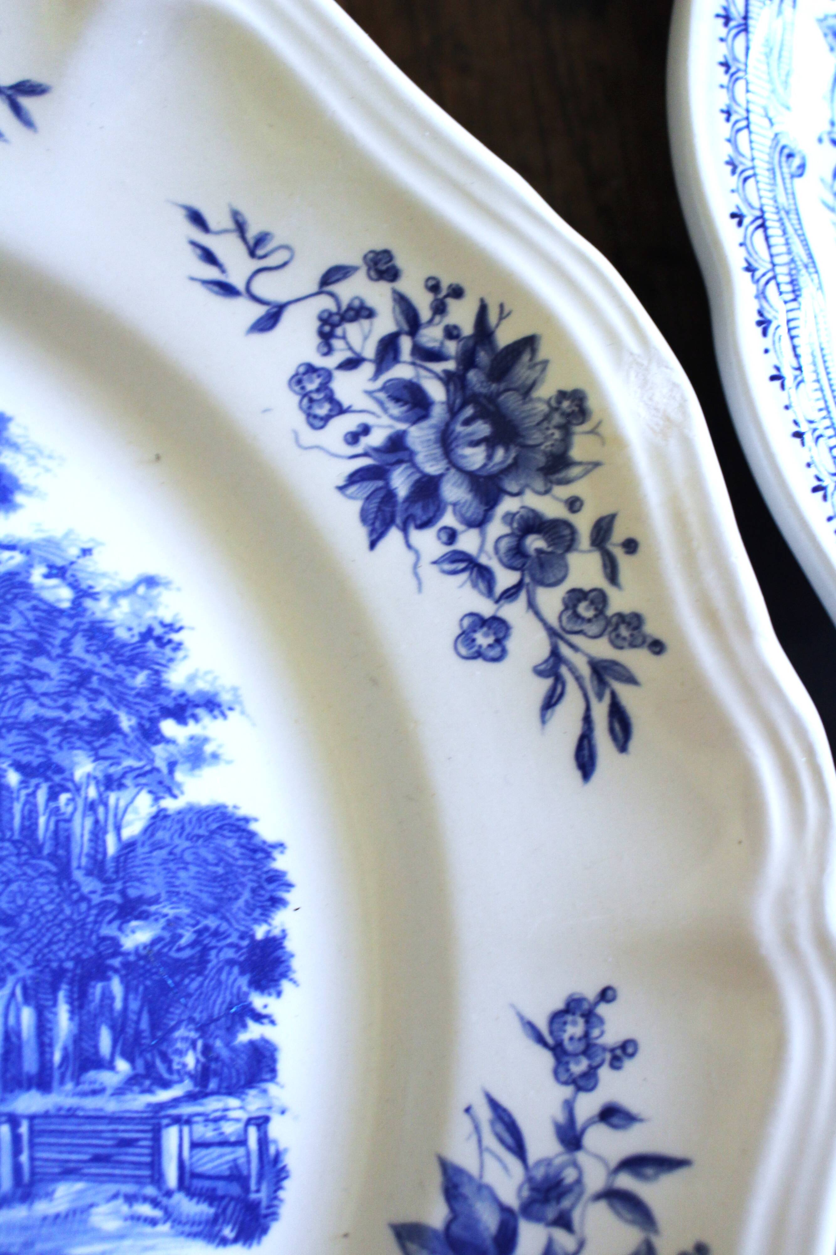 8 romantic blue Lunéville Sarreguemines dinner plates