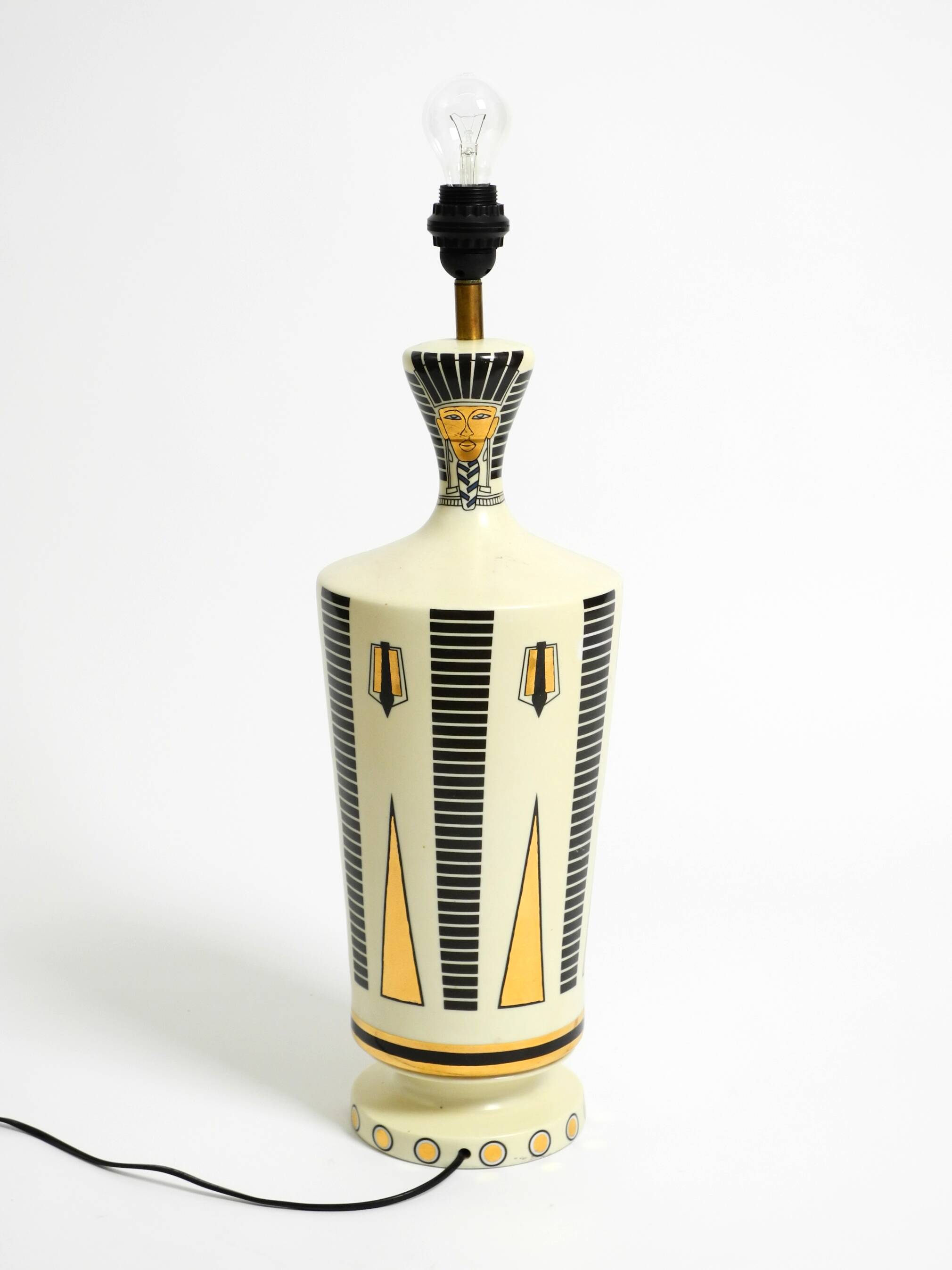 Large ceramic table lamp with Egyptian motifs by Nicolas Blandin, Paris