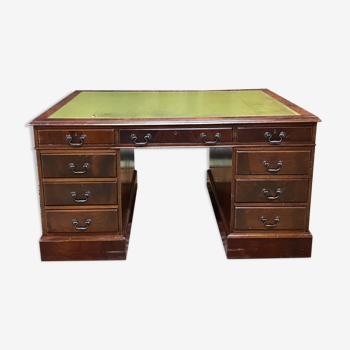 Bureau anglais double face en acajou et dessus cuir - 1950