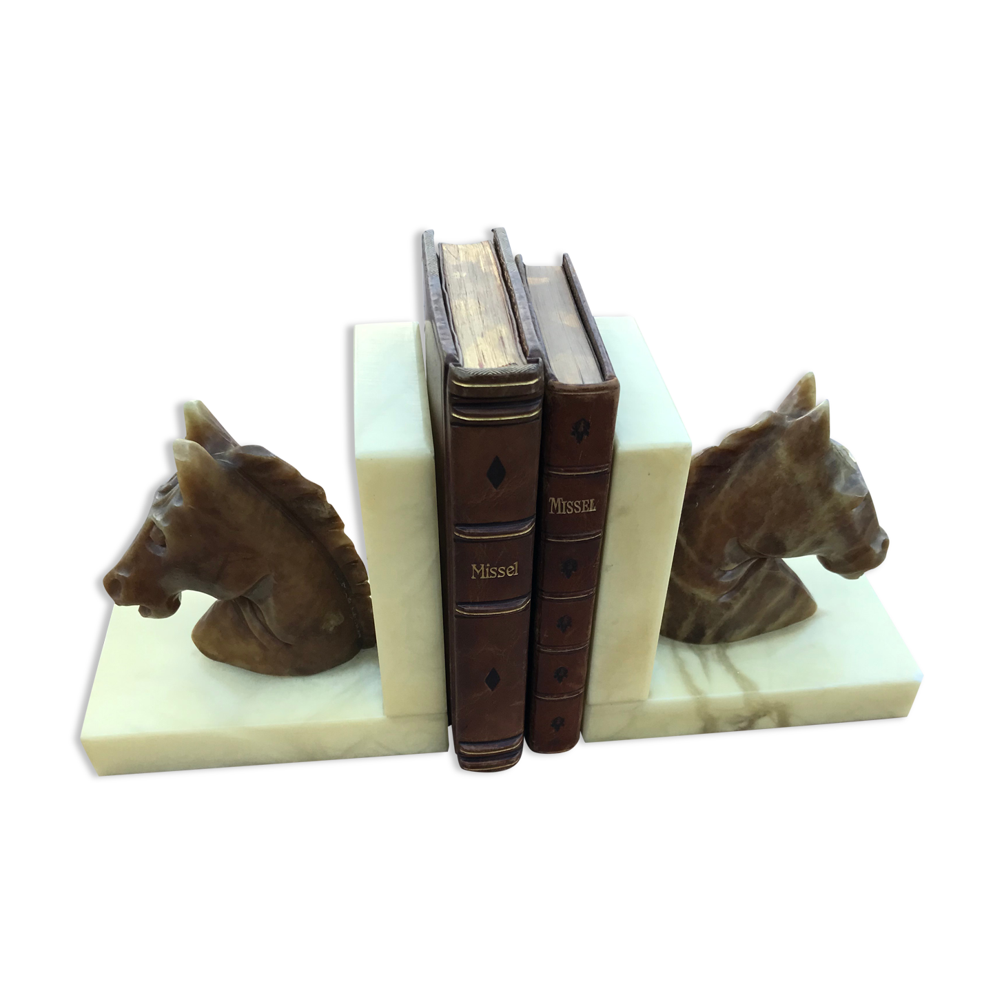 Serre-livres Têtes De Chevaux - Marbre Et Pierre - Noir Et Blanc