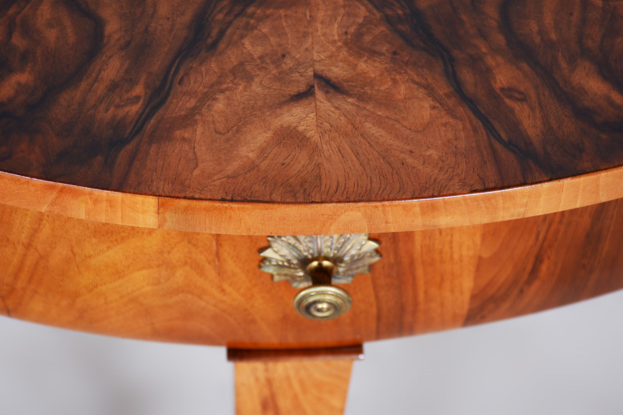 Restored Biedermeier Walnut Side Table, Revived Polish, Czechia, 1820s