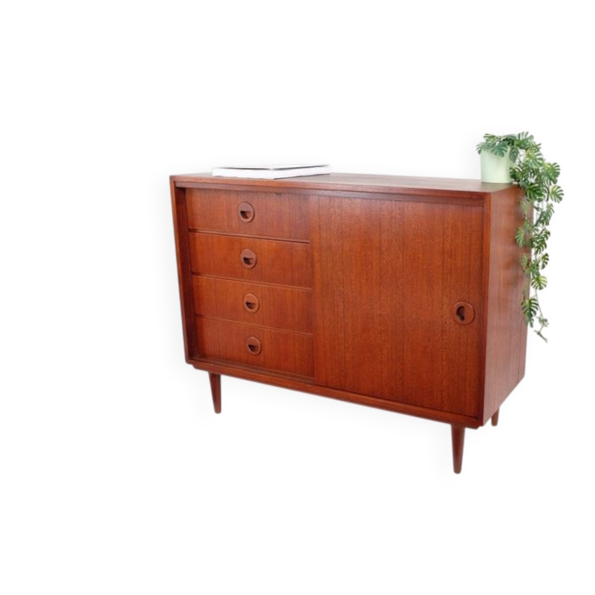 Commode vintage style années 60-70, motif teck, style rétro.