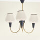 Brass chandelier and black metal tulips in white opaline glass 1950 1960 vintage suspension