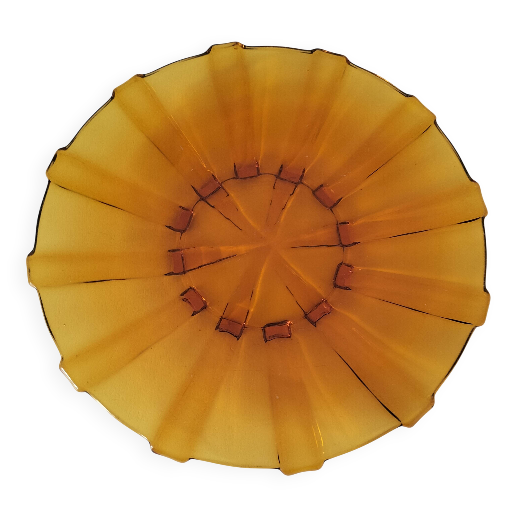 Large amber molded pressed glass dish