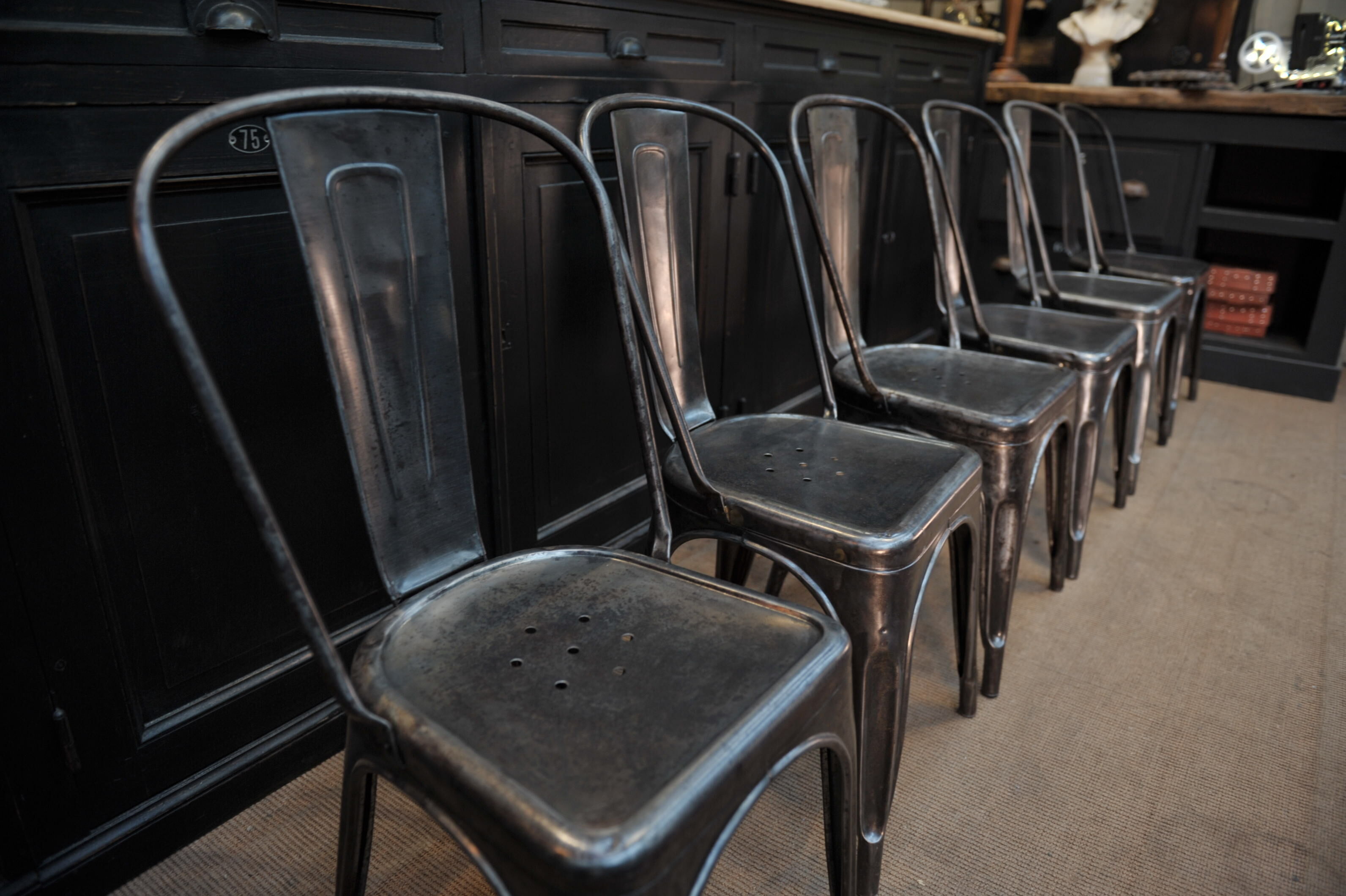 Lot of 6 old Tolix chairs 1950